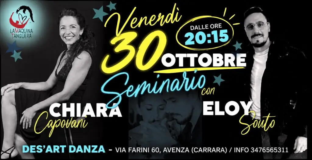 Seminario di tango con Eloy Souto e Chiara Capovani, venerdì 30 ottobre a Des’Art Danza